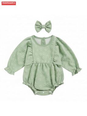 Baby Girl Floral Romper Long Sleeve One Piece Jumpsuit Smocked Bubble Newborn
